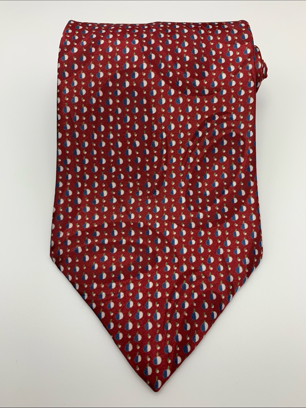 Vintage Christian Dior Silk Burgundy tie with Blue and Cream Micro-Dots